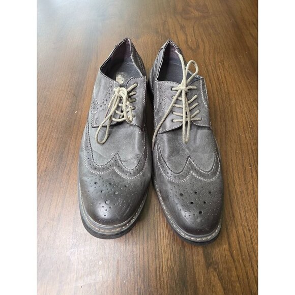 Mens Leather Wingtip Oxford Shoes Size 9.5 Gray Lace-Up Perforated Detailing Dur - Picture 8 of 14